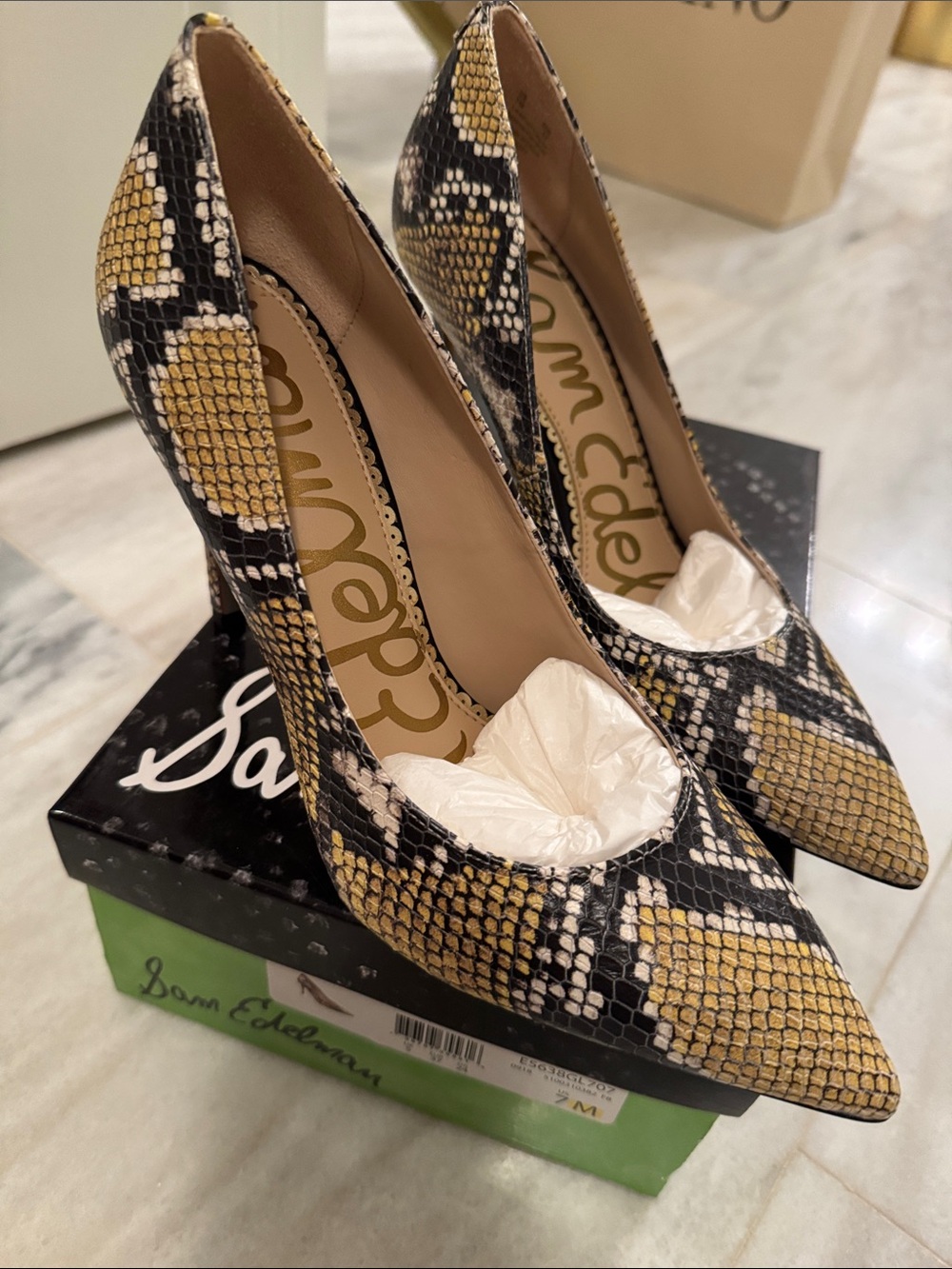 Sam Edelman Hazel Yellow Snakeskin Pointed Toe Stiletto Pumps